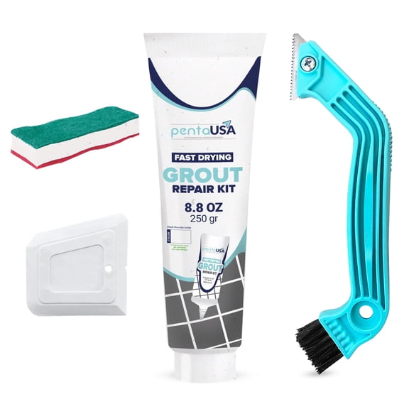 PentaUSA 8.8oz Bundle Tile Grout Repair Kit with Grout Removal Tool, Premix Grout Bundle Set with Remover Saw, Sponge and Cleaner