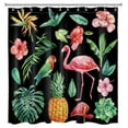 thumbnail image 3 of HVEST Tropical Leaf Shower Curtain for Bathroom,Funny Flamingo and Floral Green Leaves on Black Fabric Shower Curtain with Hooks,Nature Botanical Bathroom Curtain Shower Set, 72x78 inches, 3 of 6