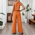 thumbnail image 5 of Women's 2 Piece Outfit Textured Crinkle Fabric Halter Sleeveless Crop Top Drawstring Wide Leg Pants Summer Vacation Casual Matching Set Orange, 5 of 9