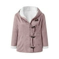 thumbnail image 4 of VINUSLI Oversized Sherpa Jacket Women Winter Horn Button Faux Suede Hoodie Long Sleeve Parka Pea Coats Outerwear​ Pink,M, 4 of 5