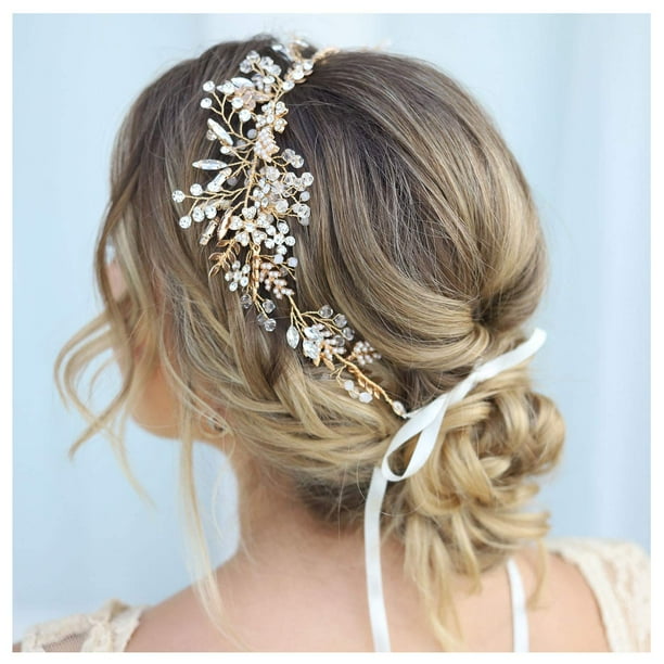 Gold Rhinestone Wedding Headband Handmade Hair Band Bridal Headpiece