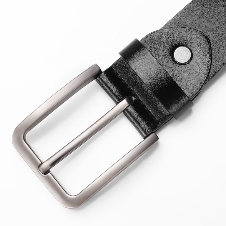 Maikun Men's Leather Belt, Black, Silver Buckle photo 6