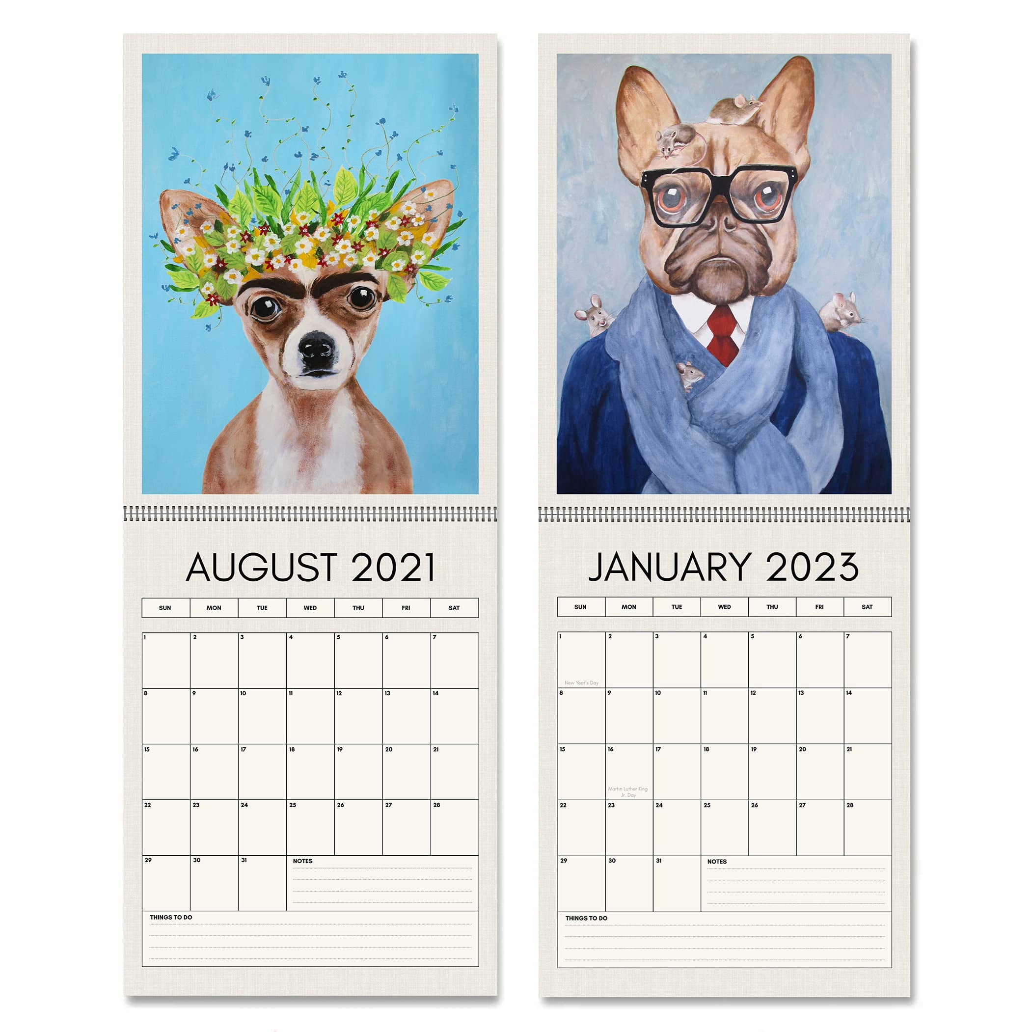 Americanflat 18 Month Wall Calendar - August 2021 to January 2023 - Dog Days Design, 10 x 26 Inches