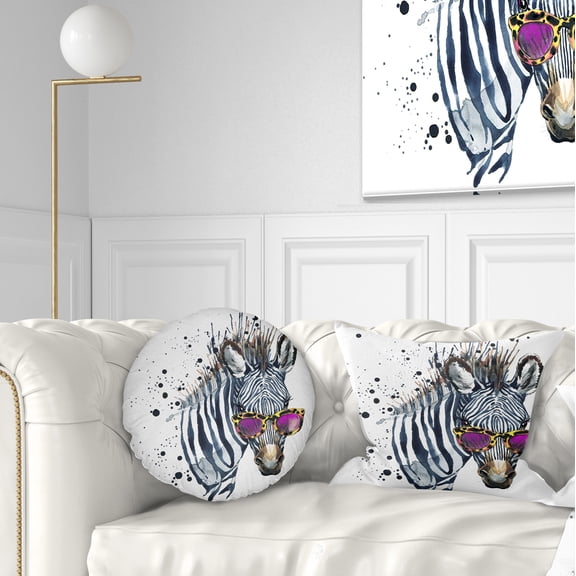 Designart Funny Zebra Watercolor - Animal Throw Pillow - 12x20