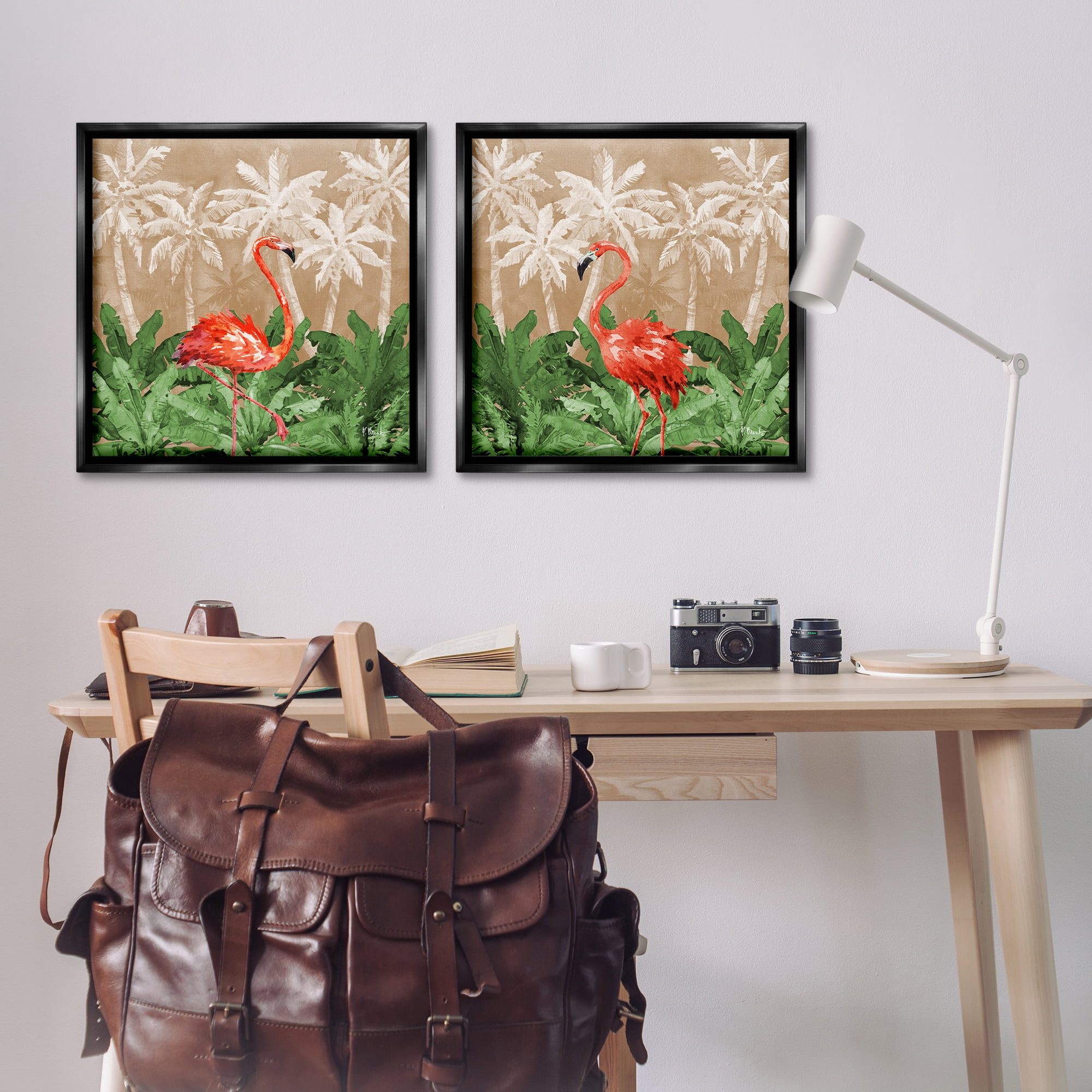 Stupell Industries Flamingoes in the Jungle Animals Painting Black Floater Framed Canvas Art Print Wall Art, 25 x 25, Set of 2