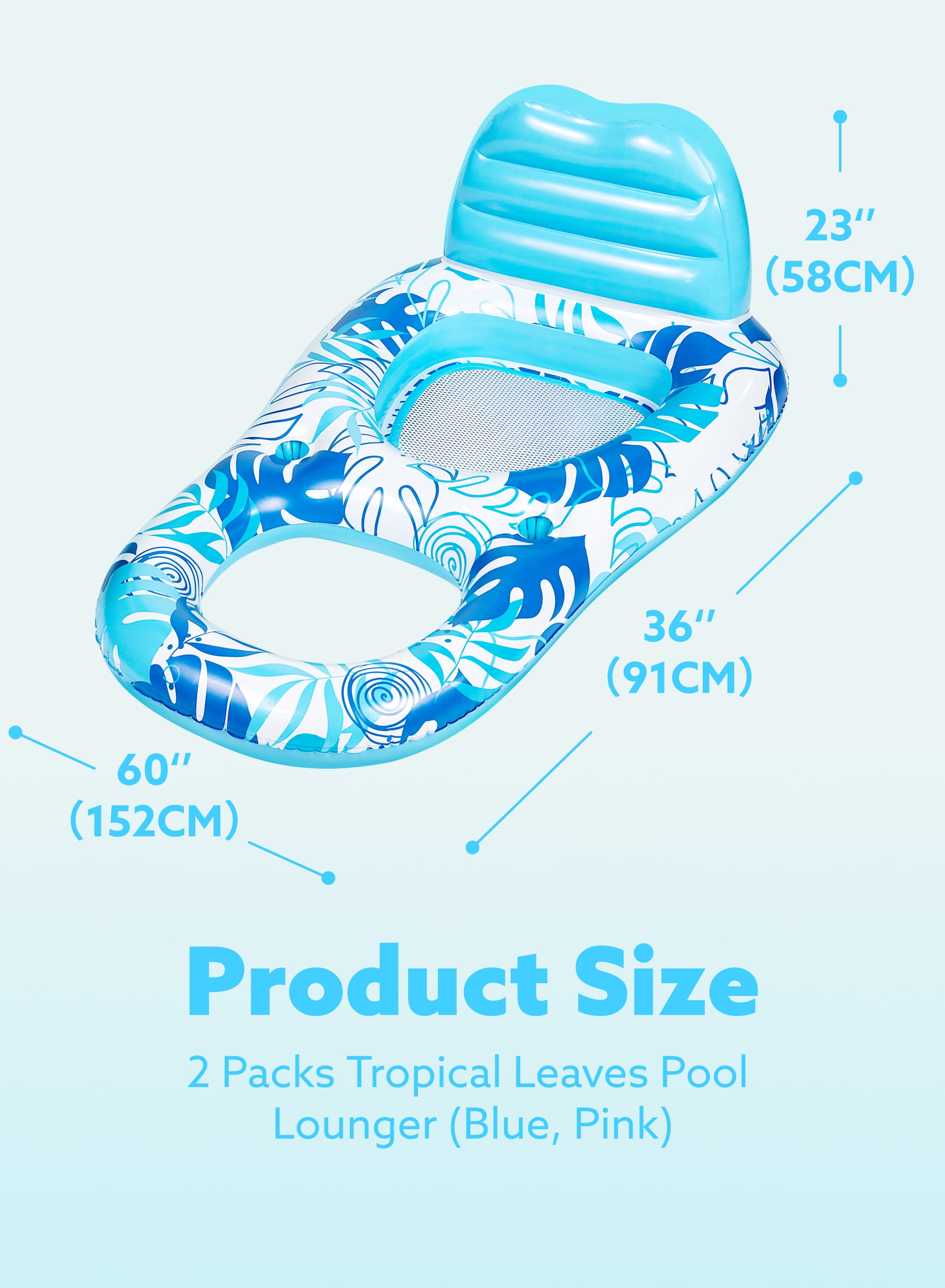 Joyfy Pool Floats Chairs Adult 2 Packs Inflatable Pool Lounger with Cup Phone Holder, Backrest, Footrest, Tanning Pool Lounge