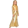 thumbnail image 6 of iiniim Girls Metallic Disco Hip Hop Jazz Dance Outfit Sequin Crop Top and Split Bell Bottom Pants Streetwear Gold 10, 6 of 7