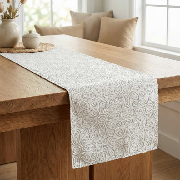 Unique Bargains Floral Elegant Polyester Kitchen Runner for Table Decor Gray 13.8"x63"