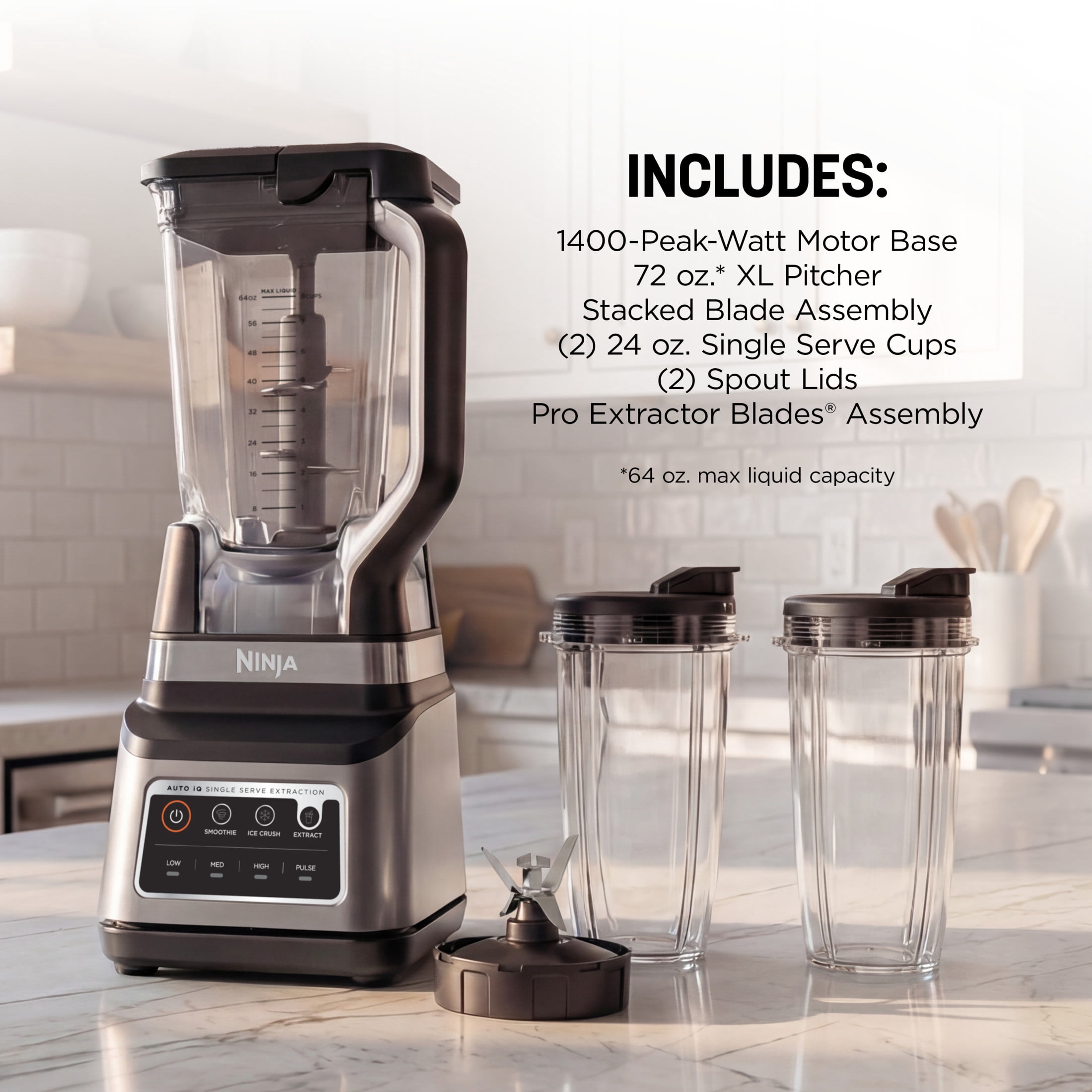 Ninja Professional Plus DUO Bender, 1400 Peak Watts, 3 Auto-IQ Programs for Smoothies, Frozen Drinks & Nutrient Extractions, 72-oz.* Total Crushing Pitcher & (2) 24 oz. To-Go Cups, BN751 Dark Grey