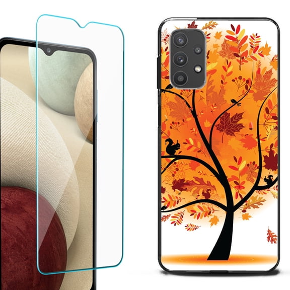 Slim-Fit Flexible TPU Gel Phone Case (black) for Samsung Galaxy A32 5G, with Tempered Glass Screen Protector, by OneToughShield ® - Golden Tree