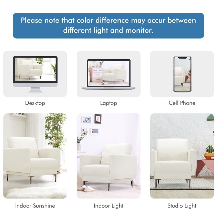 Finihen Upholstered Accent Armchair, Modern Upholstered Accent Chair with Removable Backrest Cushion, for Living Room, Bedroom, White