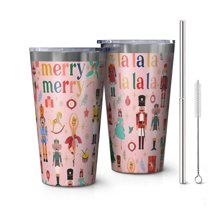 16oz Tumblers Pink Christmas Nutcracker Pattern Stainless Steel Vacuum Insulated Double Wall Travel Tumbler Cups Mug with Lid and Straw,Cleaning Brush for Coffee,Tea