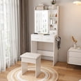 thumbnail image 2 of Yoneston Small Makeup Vanity Desk Set with Mirror and Adjustable LED Lights, Hidden Storage Vanity Table with Cushioned Chair Power Outlet Hair Dryer Rack and 2 Drawers for Bedrooms, White, 2 of 9