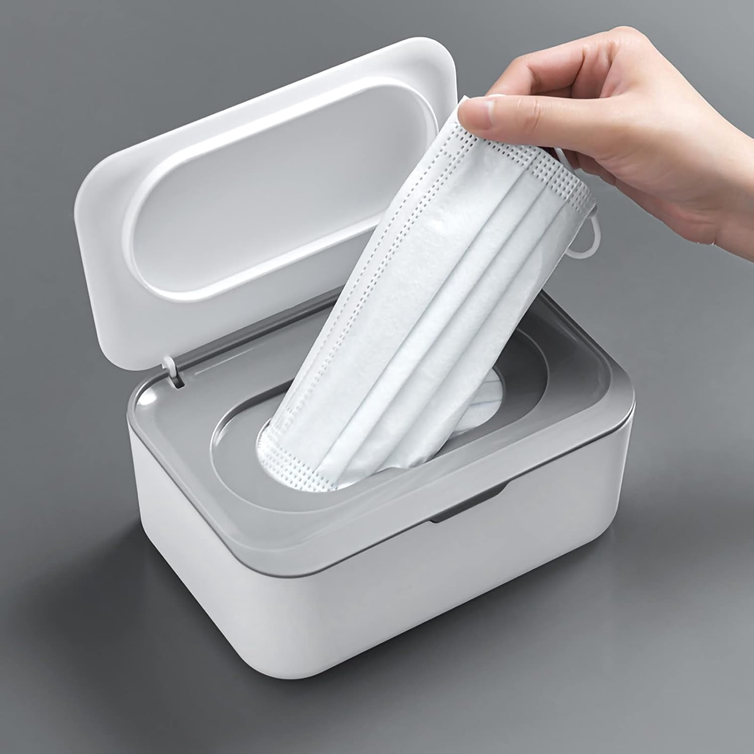 ABCISI Wipes Dispenser, Wipe Holder for Baby & Adult, Kitchen Wipes Storage Box Keeps Wet Tissue Fresh, Non-Slip Wipes Case, Flushable Wipe Container with Sealing Design Lid (Gray)