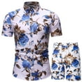 thumbnail image 1 of Birdeem Men Print Buttons Short Sleeves Casual Beach T-Shirt Tops Lacing Shorts Set, 1 of 3