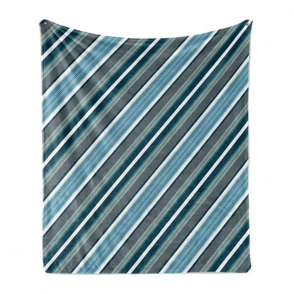 Striped Soft Flannel Fleece Throw Blanket, Navy Retro Style Diagonal Stripes Pattern Modern Artwork Design Image Print, Cozy Plush for Indoor and Outdoor Use, 60" x 80", White Grey Navy, by Ambesonne