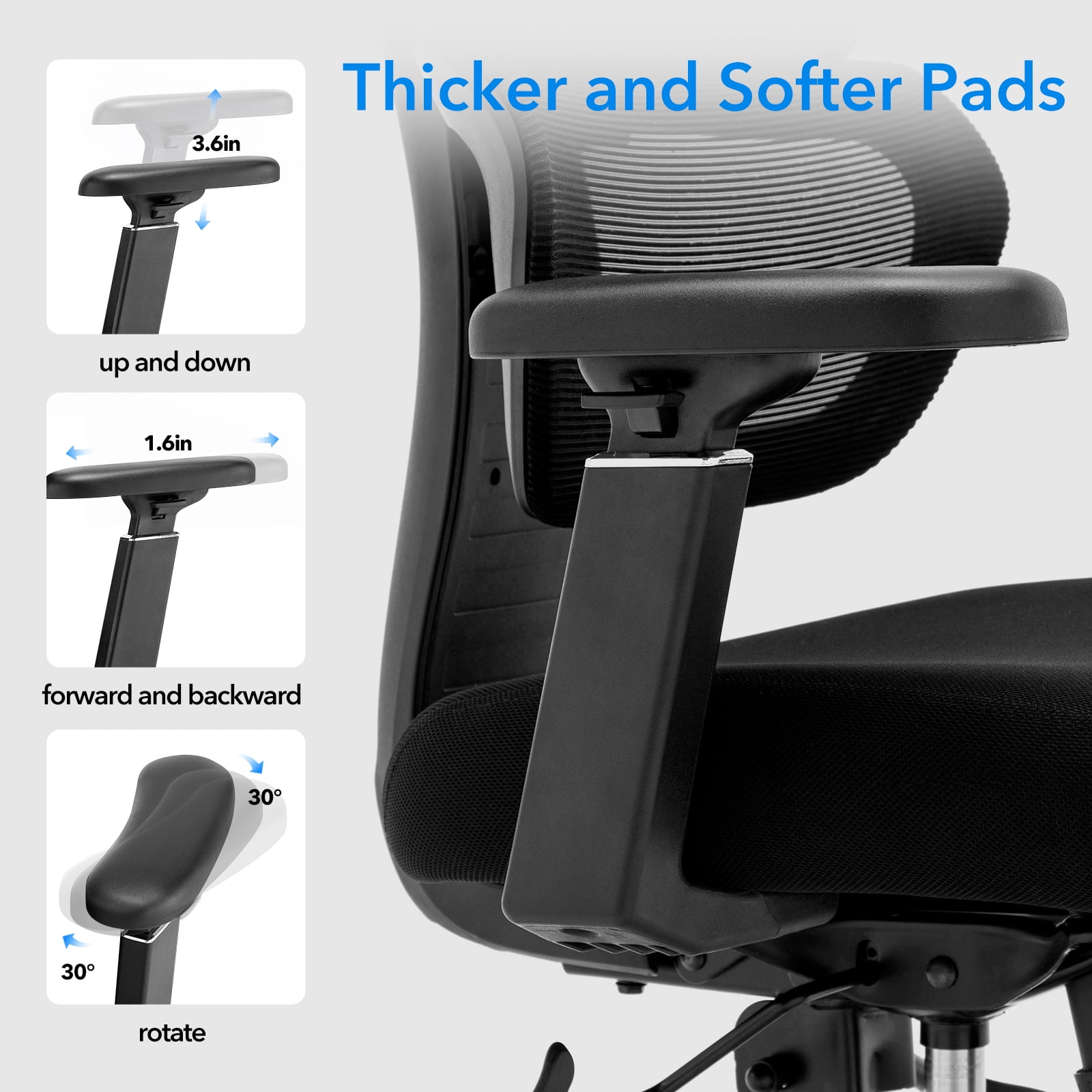 CHAIR MASTER Ergonomic High Back Mesh Office Chair, 3D Armrest, Adjustable Headrest, Variable Tilt (Nylon Casters)