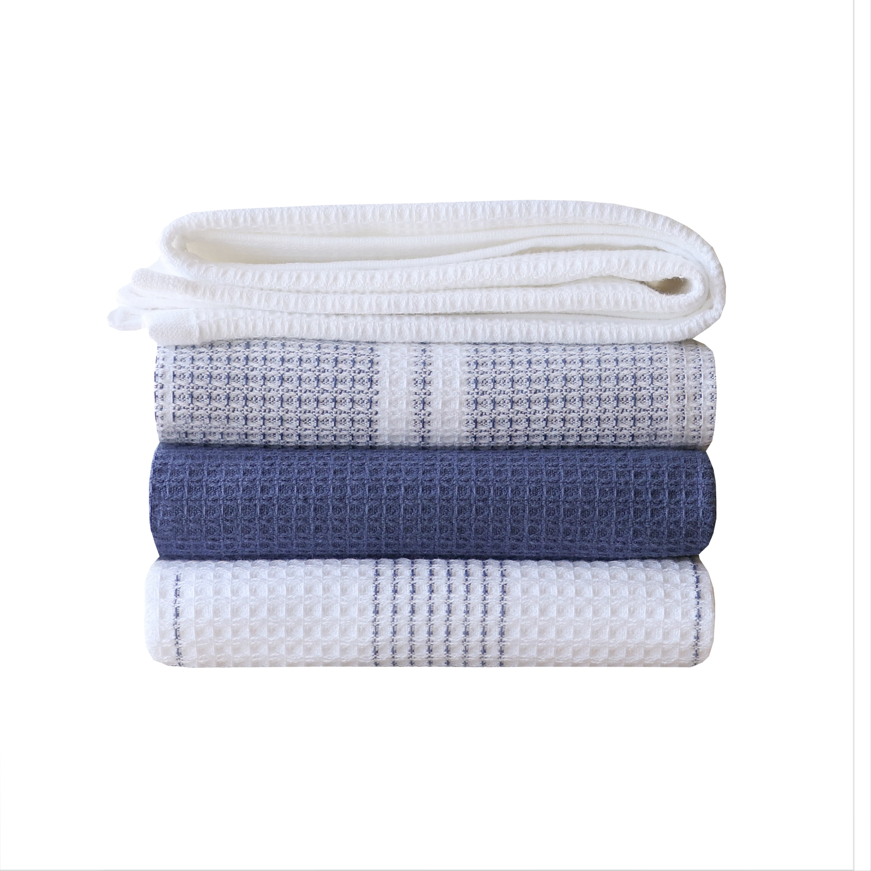 (2 pack) Better Homes & Gardens 4 Piece Waffle Kitchen Towel, Washed Indigo