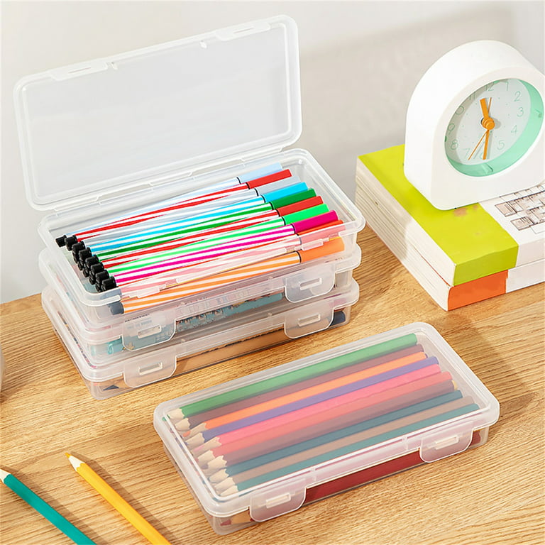 Patelai 24 Pack Plastic Pencil Box, Large Capacity Plastic Pencil Case  Boxes, Clear Pencil Case with Snap Tight Lids, Stackable Pencil Boxes for