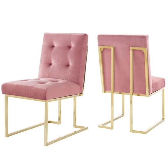 Maklaine 18.5" Performance Velvet Dining Chair in Gold/Dusty Rose (Set of 2)