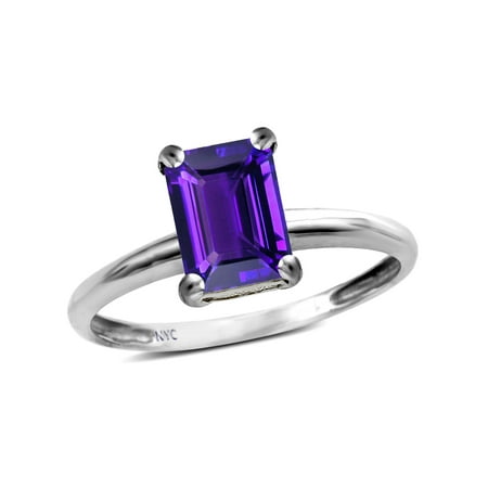 - Star K Classic Octagon Emerald Cut 8x6mm Genuine Amethyst Solitaire Engagement Promise Ring