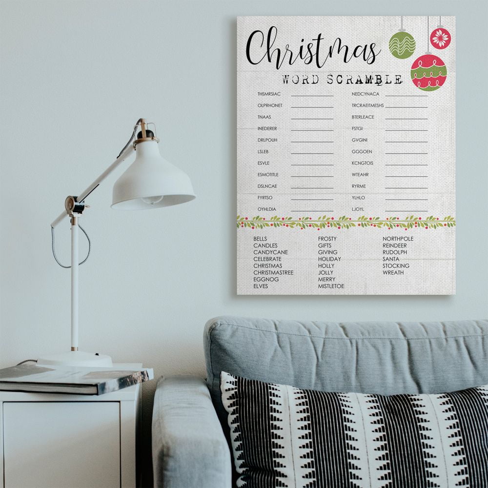 Stupell Indtries Seasonal Christmas Word Scramble Activity Winter Holiday Canvas Wall Art Design by Daphne Polselli, 36" x 48"