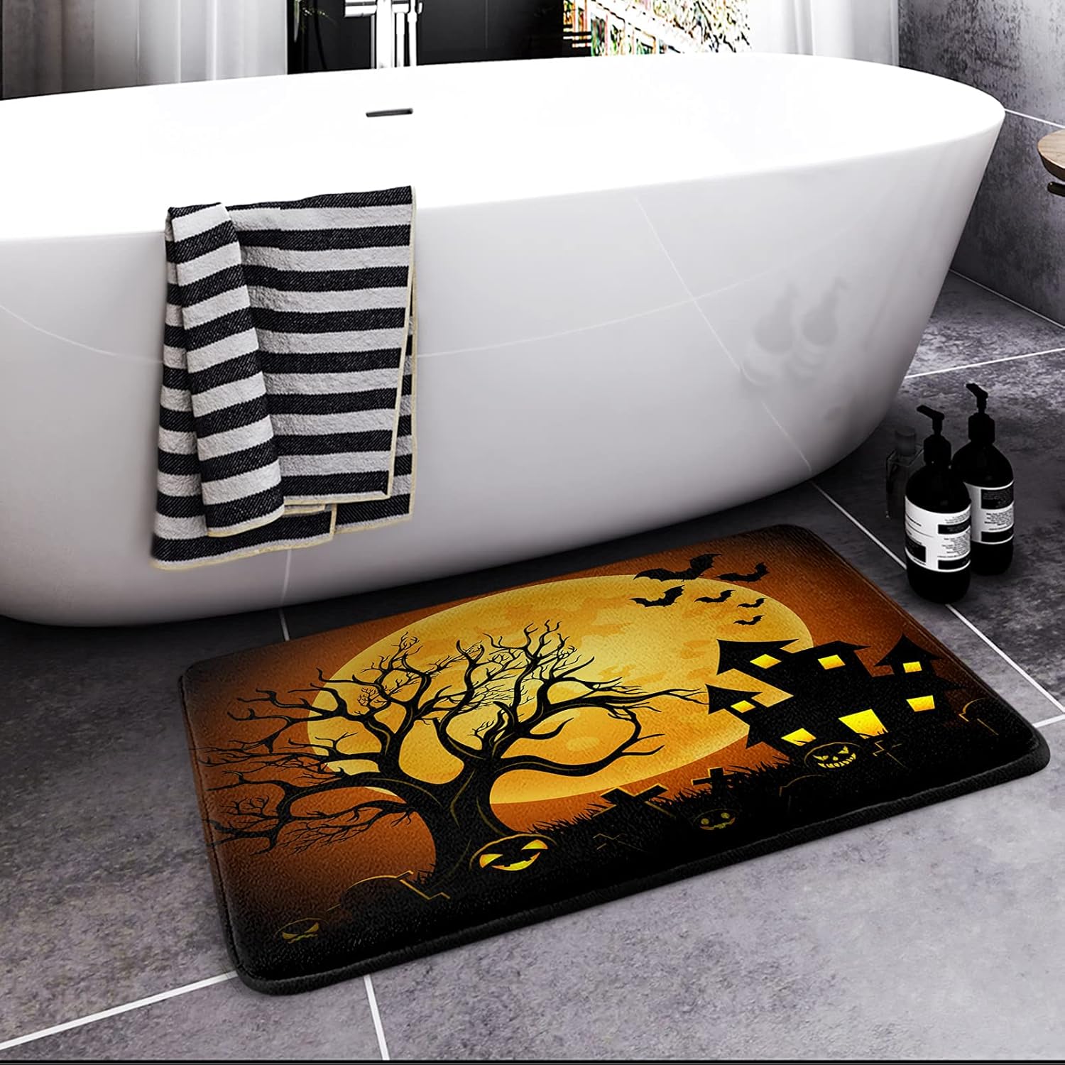 Halloween Bath Mat for Bathroom, Bathroom Mats Rugs No Silp, Halloween Bathroom Decorations 18x30 Inches for Home Kitchen Bedroom