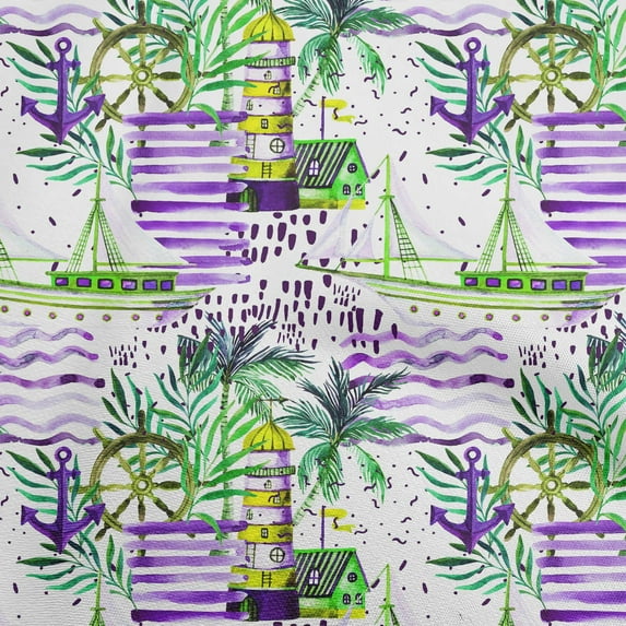 oneOone Silk Tabby Purple Fabric Ocean Lighthouse Craft Projects Decor Fabric Printed By The Yard 42 Inch Wide