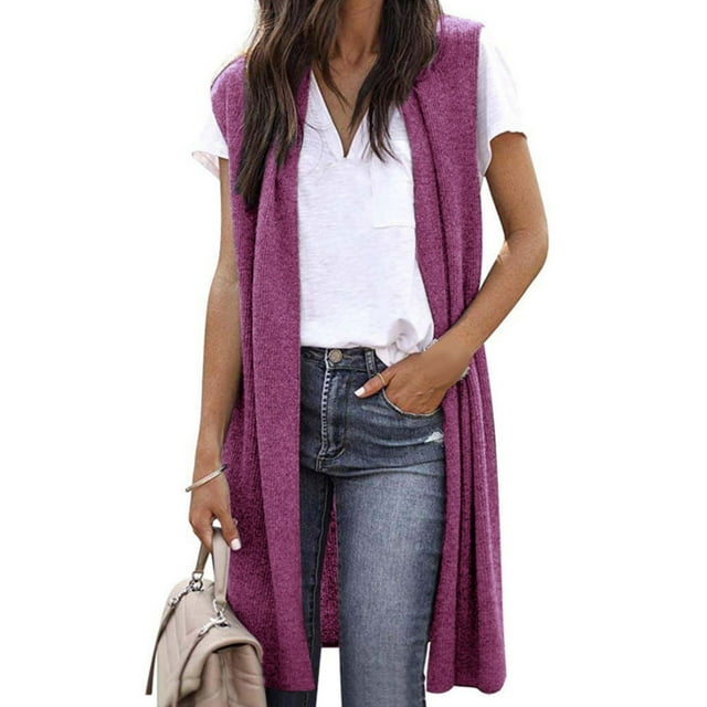 Cardigan Kimono Léger Sans Manches à devant Ouvert avec Poches pour Femme, Décontracté