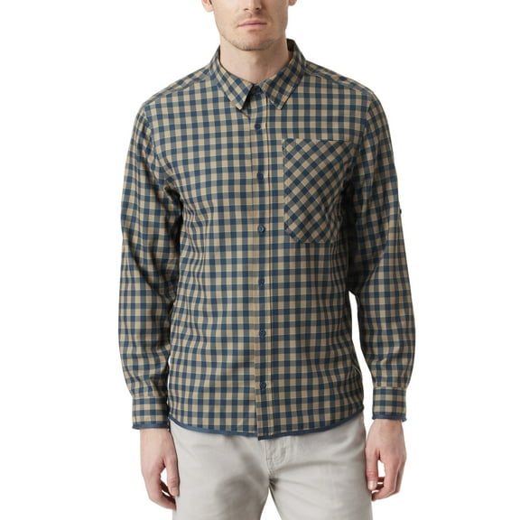 Bass Outdoor Mens Regular fit Long Sleeve Button-Up Shirt Large Green Plaid