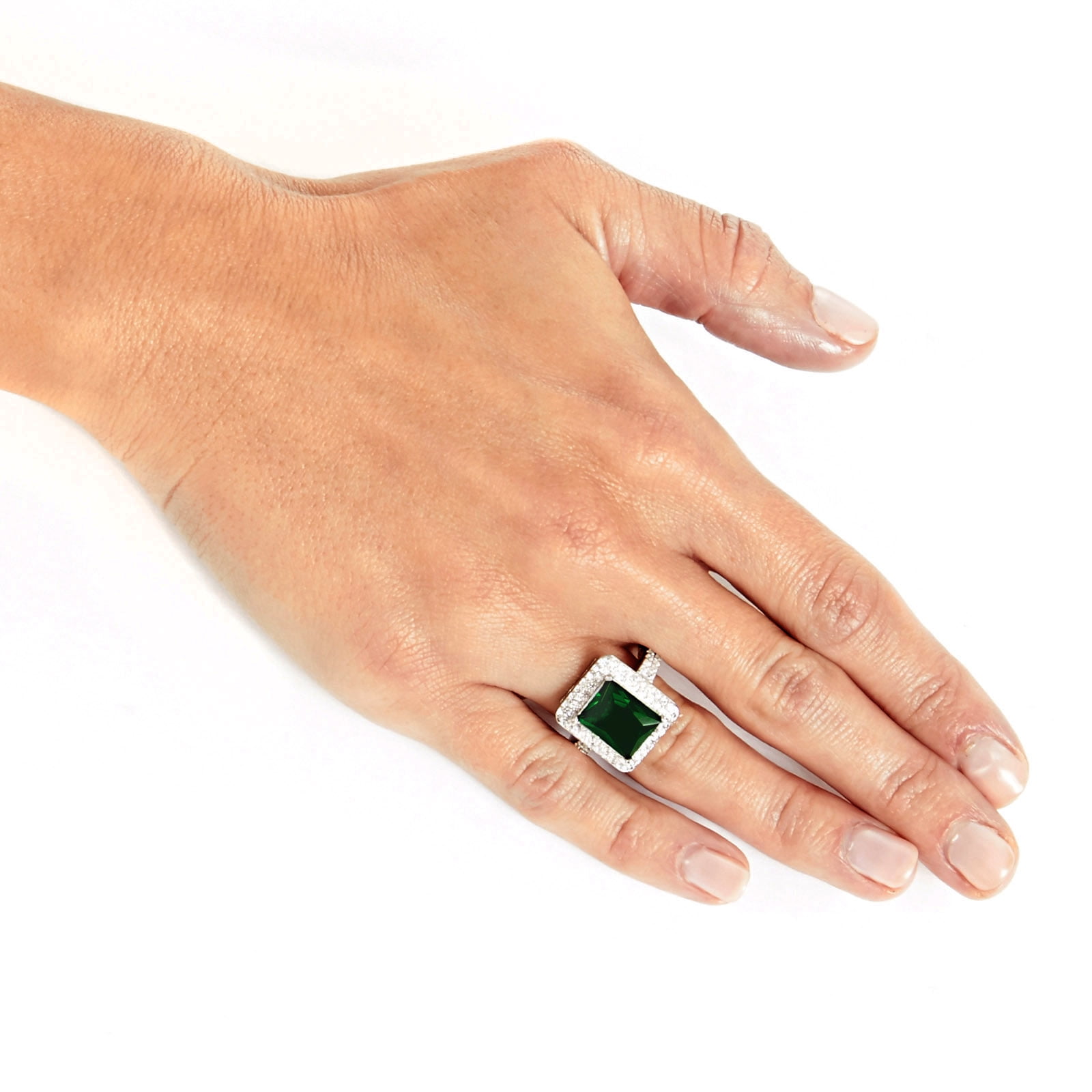 ELYA Jewelry Women's Radiant-Cut Green Cubic Zirconia Sterling Silver Ring