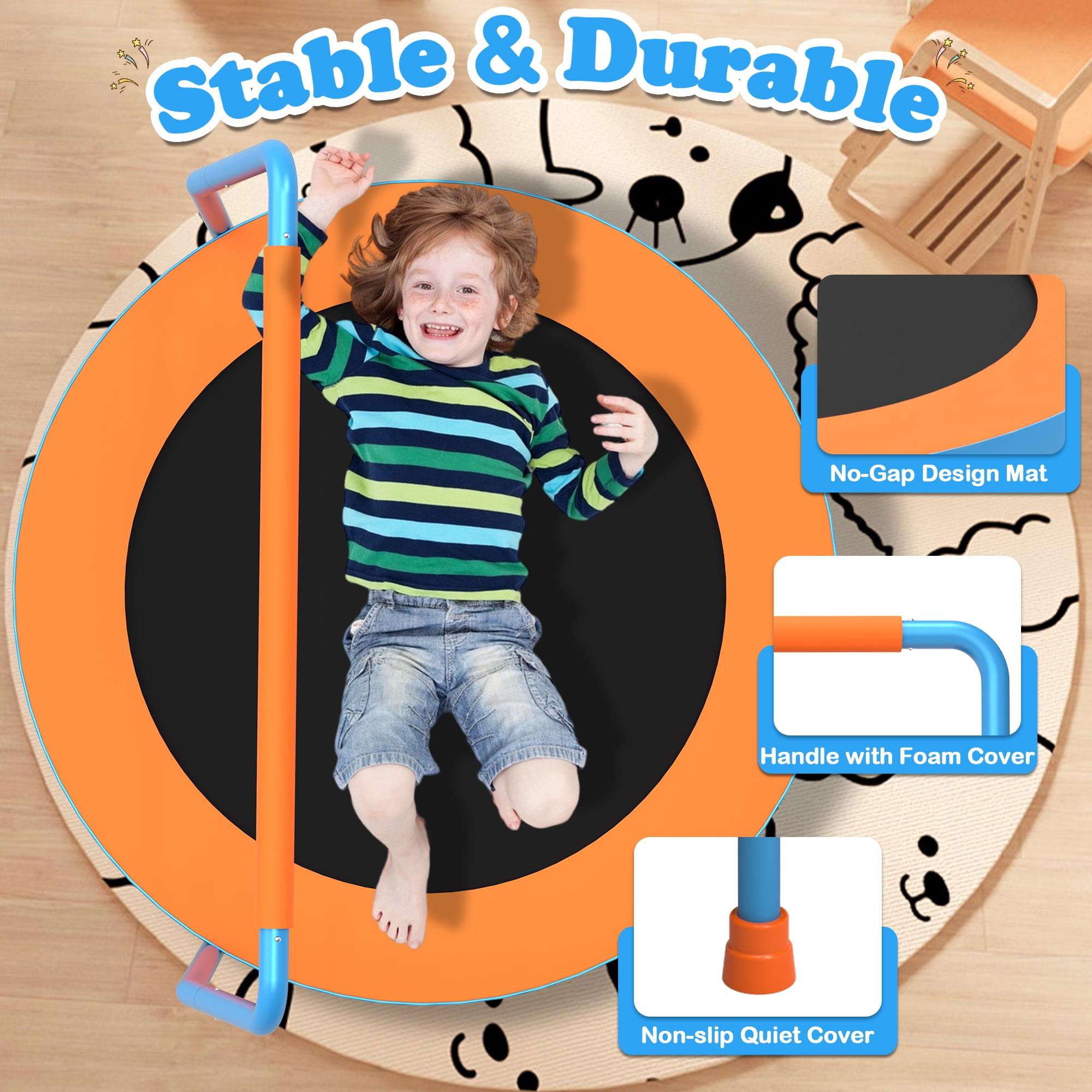Cochan 3FT Toddler Trampoline with Handlebar Height Adjustable, Max Load 220LBS 36'' Indoor Mini Trampoline for Toddlers, Small Trampoline for Kids Age 1-6, Noise Free, Quick Assembly