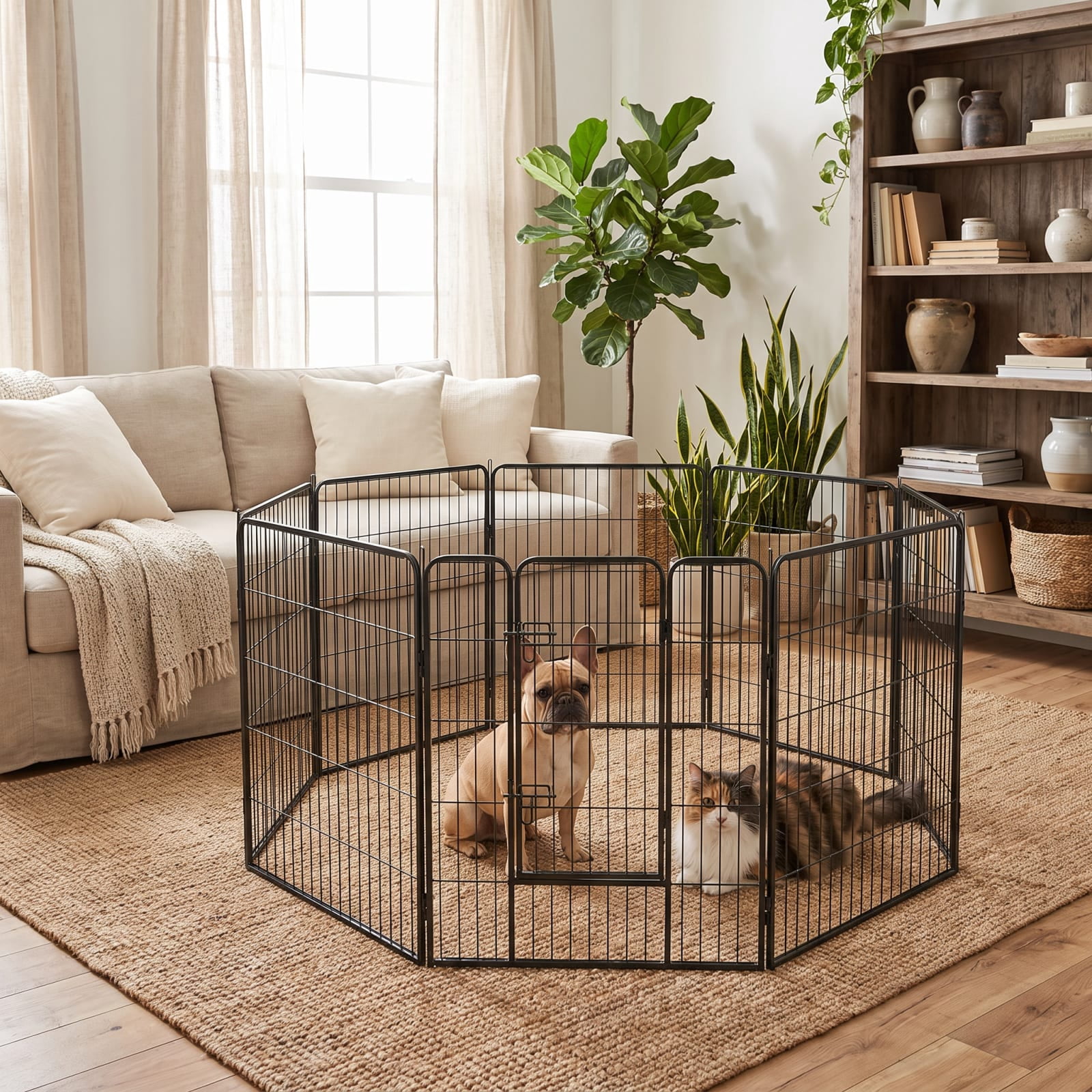 Vebreda Dog Playpen, 8 Metal Panel Heavy Duty Pet Playpen Dog Fence with Door, Heavy-Duty Dog Playpen, Changeable Shape, Added Secure Design