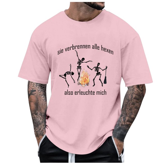 AWZXDE T-Shirts pour Hommes Imprimé Thème Halloween Col Rond Décontracté Graphique Feu Grande Taille Chemise Imprimée Couleur Unie Manches Courtes pour Confort et Style