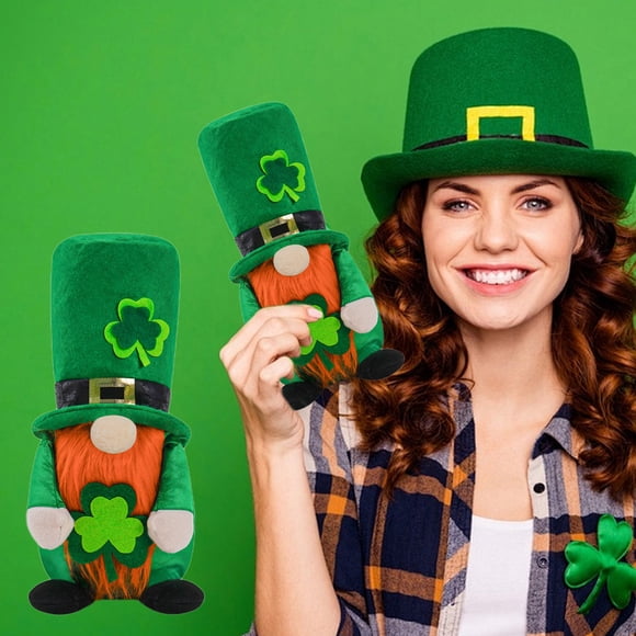 VBXOAE St. Patrick's Day Faceless Doll Figurine,10.24x7.09x3.54 Inch Green Rudolph Holiday Decoration,Soft Polyester Material,Perfect for Irish-Themed Parties and Gift Giving