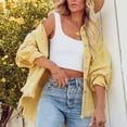 thumbnail image 4 of Chaqueta desgastada de gran tamaño, color amarillo, para mujer, talla XL, con mangas largas, botonadura sencilla, bolsillos y cuello vuelto, 4 of 8