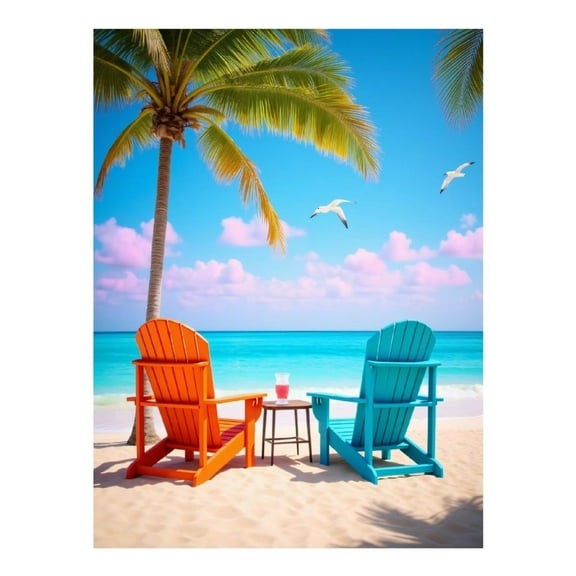 Diamond Art Kit for Adults, Tropical Beach Chairs Ocean View Diamond Painting for Adults Beginners, DIY Diamond Art Painting Kits, 5D Diamond Painting Crafts for Home Decor 12x16 Frameless