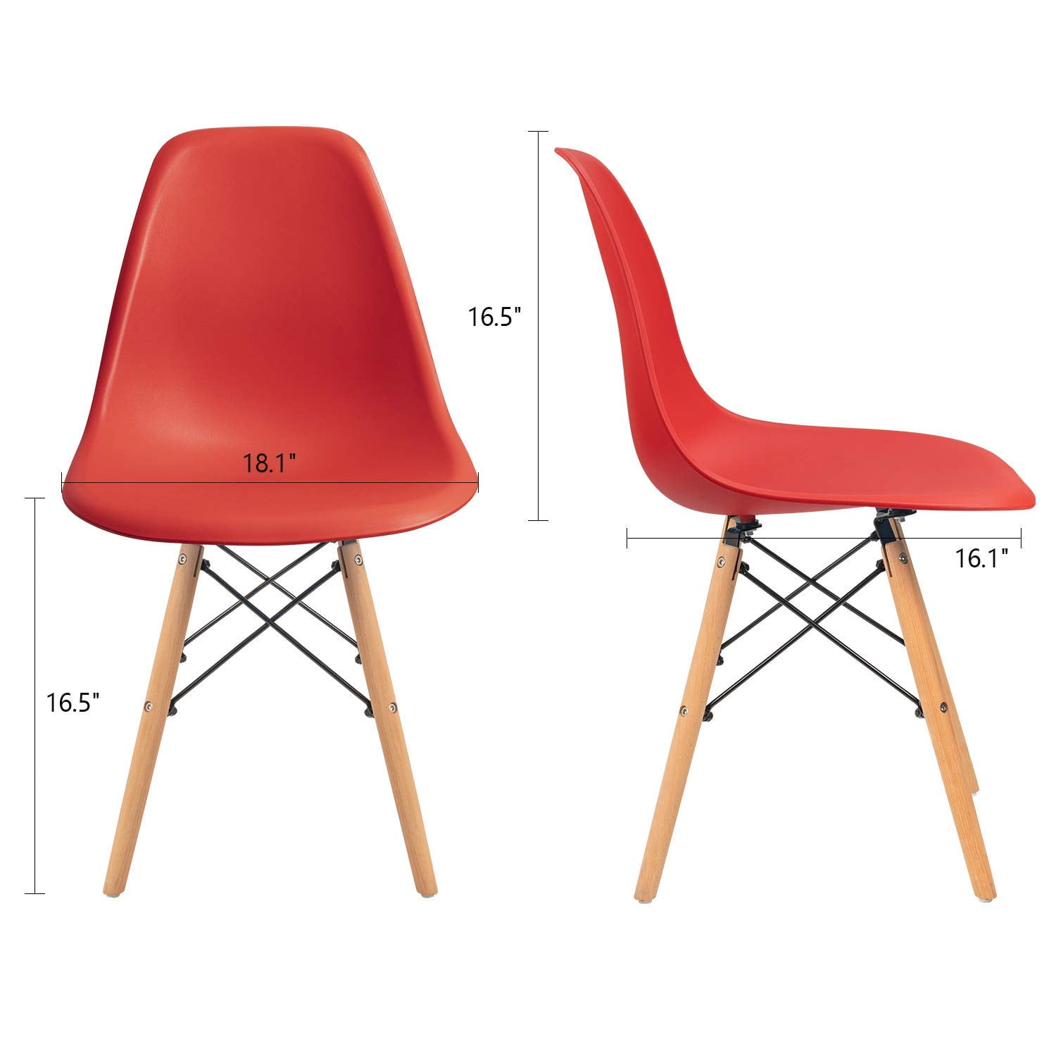 Lacoo Dining Chairs Pre Assembled Modern Style DSW Chair Classic Shell Armless Indoor Kitchen Dining Living Room Side Chairs Set of 4 (Red)