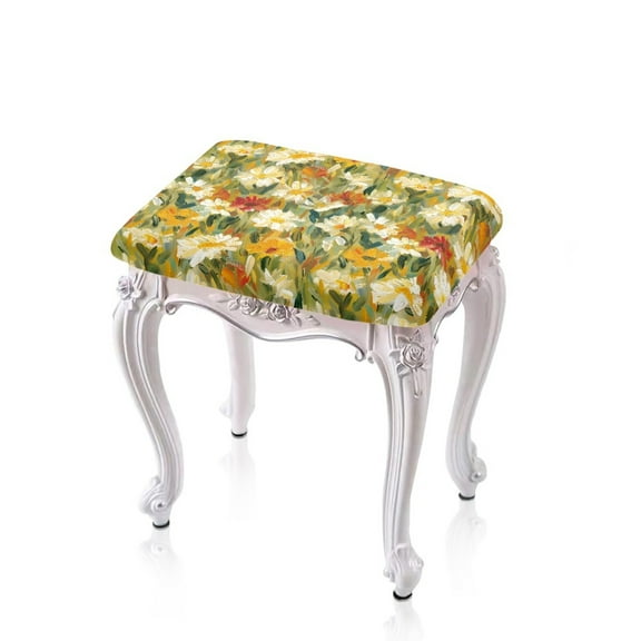 FOR U DESIGNS Daisy Print Stool Covers Rectangle 2 pcs Breathable Saddle Bar Stool Slipcover Removable Height Bar Stools Slipcovers with Elastic Band
