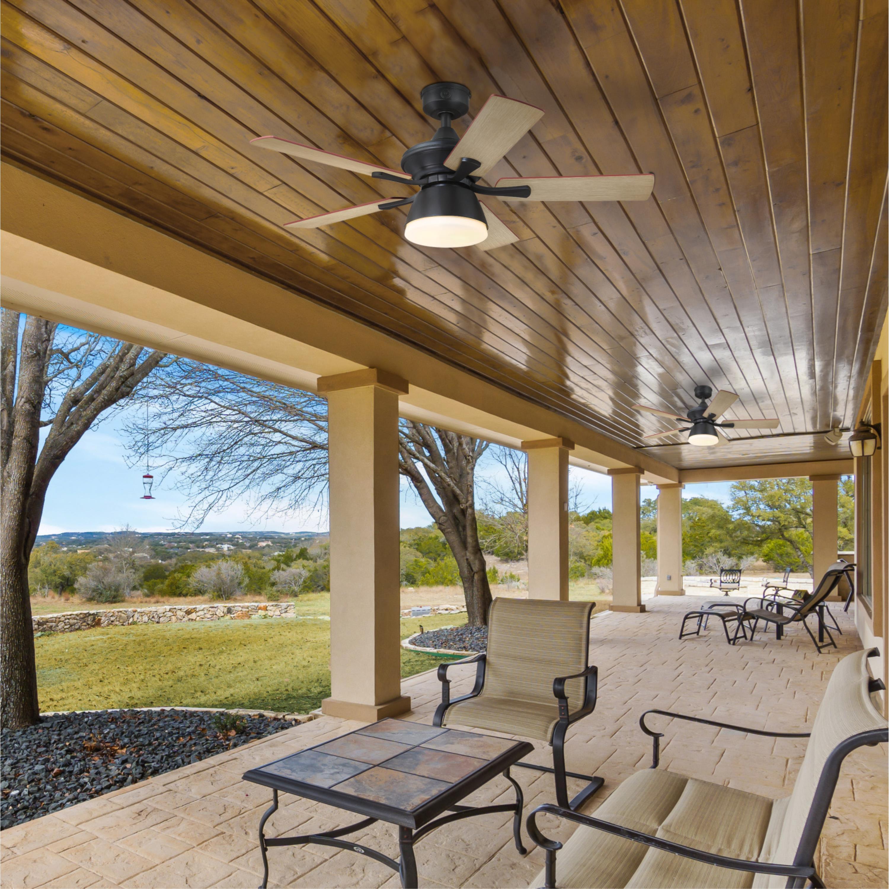 Westinghouse Lighting Nevada 42-Inch Indoor/Outdoor 5-Blade Iron Ceiling Fan, Dimmable LED Light Fixture with Opal Frosted Glass, Remote Control Included