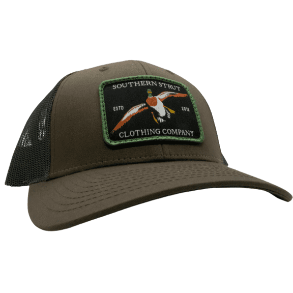 Southern Strut Mallard Duck Patch Mesh Back Trucker Hat Baseball Cap Brown/Grey Brown