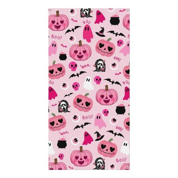 Halloween Aesthetic Door Curtain with Ghost and Cobweb - 35.4x70.8 Inch Gothic Door Cover for Home Decor