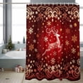 thumbnail image 2 of Christmas Reindeer Bathroom Shower Curtain Gold Snowflakes Winter Red Fantasy Waterproof Washable Shower Curtains for Bathtub Bath Decor with Grommets and Hook 72 X 84 Inch, 2 of 8