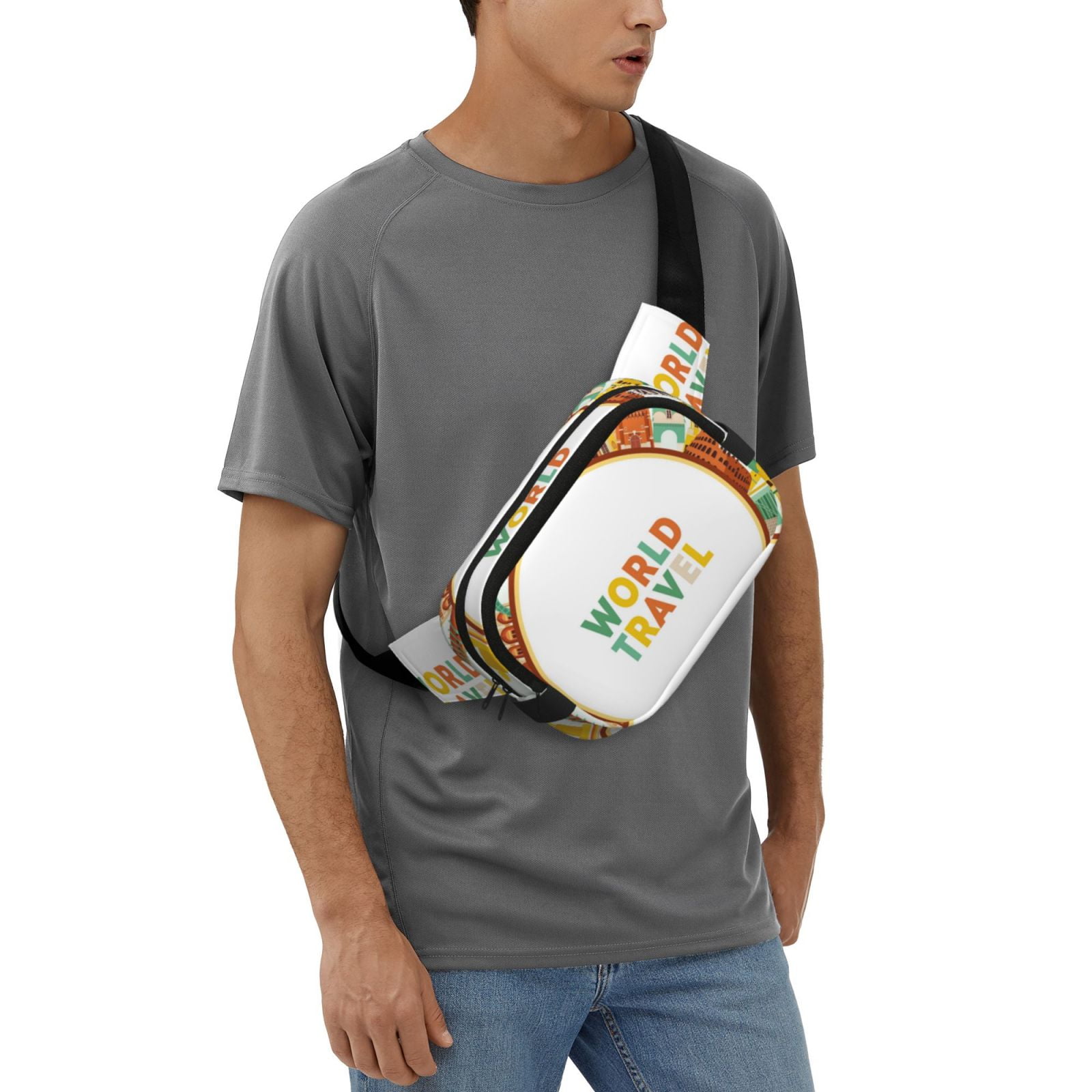 Picia World Travel3 Print Square Double-Layer Waist Bag Mini Adjustable Waist Belt Bag Exercise Running Travel Hiking