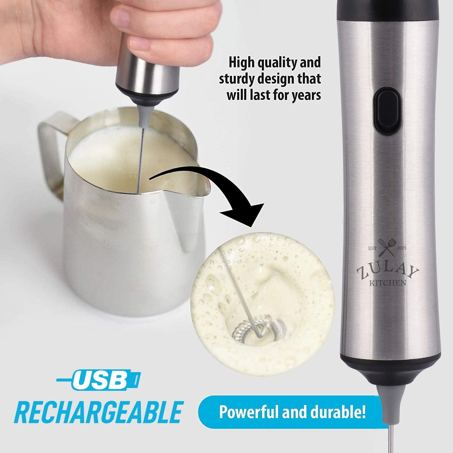 Zulay Kitchen Portable and Compact Handheld Foam Maker - Silver