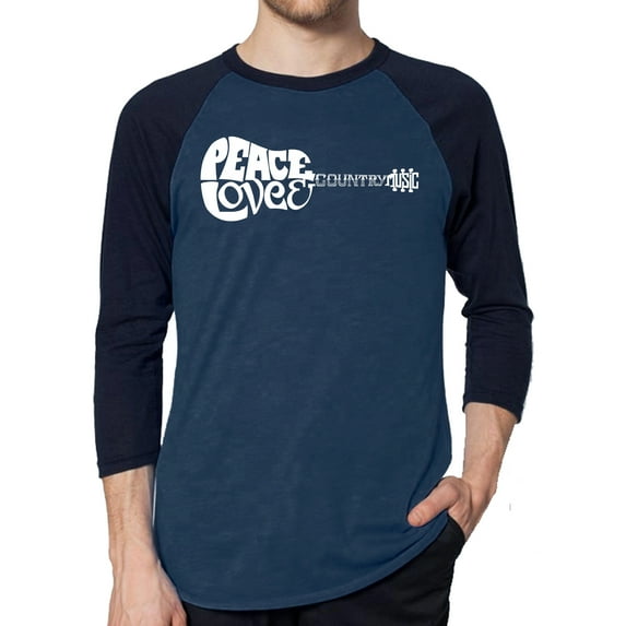 Men's Raglan Baseball Word Art T-shirt - Peace Love Country