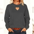 thumbnail image 2 of Stamzod Long Sleeve Shirts for Women Lover Heart Hollow Out Hoodless Sweatshirt Casual Loose Crew Neck Sweatshirts Women Clothes Dark Gray B XL, 2 of 8