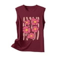 thumbnail image 5 of Women's Summer Tank Tops Trendy Flower Printed Crew Neck Sleeveless Shirts Casual Loose Fit Blouses Beach Tees (S, Wine 1), 5 of 5