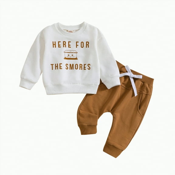 Toddler Baby Boy Girl Kids Boys Spring Fall Cute Long Sleeve Stretch Waistband 0 6 12 18 24 Months 2T 3T Sweatshirt Pullover Shirt Top Pants Set 2-Pieces