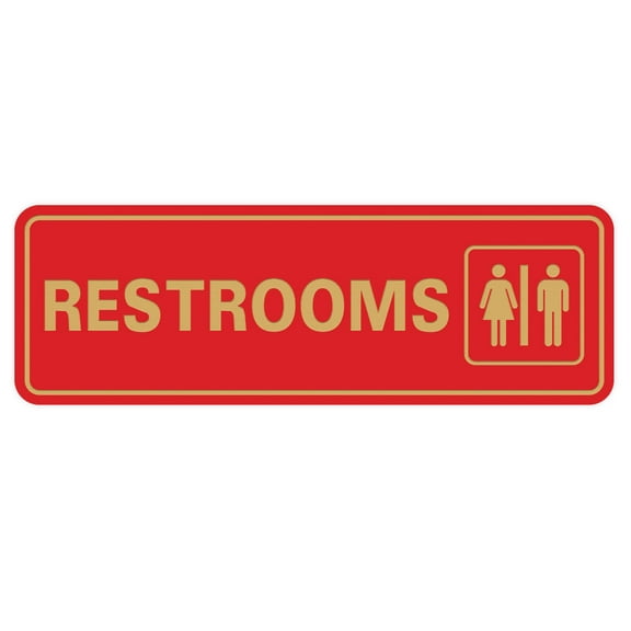 Standard Restrooms Sign - Red / Gold - Small 2" X 6"